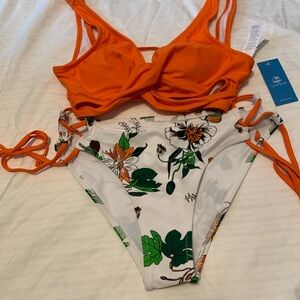 Cupshe Orange and White Floral Bikini